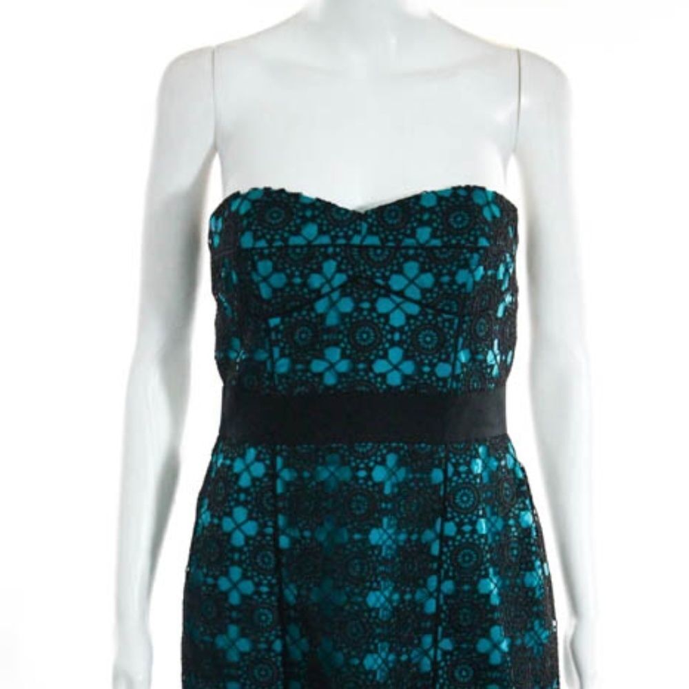 Cynthia Steffe Blue Black Strapless Lace Dress 2